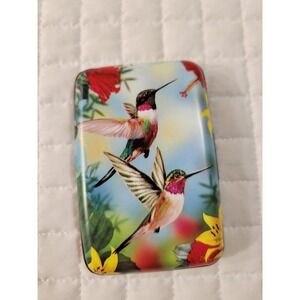 Beautiful Hummingbird Floral Garden Hard Case Card Wallet Holder Whimsy Cottage